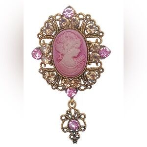 Vintage Cameo Brooch with Pink and Gold Accents